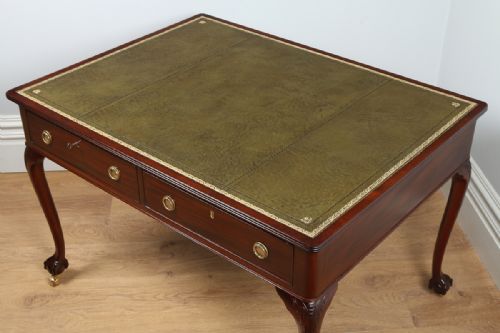 fig 6. Edwardian 4ft Walnut & Leather Partners Office Library Writing Table Desk (Circa 1910)