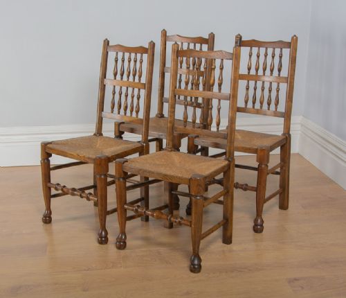 Set of 4 Ash & Elm Spindle Back Country Farmhouse Dining Chairs (Circa 1900)