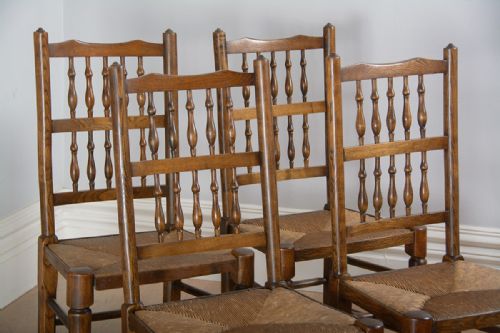 fig 3. Set of 4 Ash & Elm Spindle Back Country Farmhouse Dining Chairs (Circa 1900)
