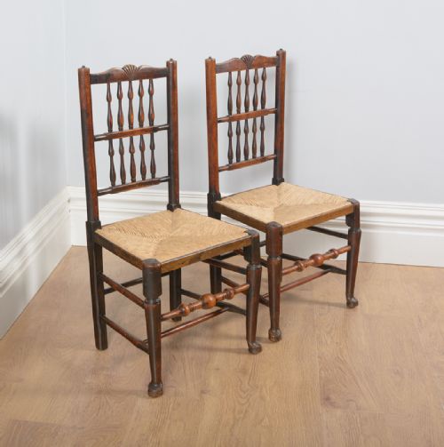 fig 1. Pair of Full Age Elm Spindle Back Country Farmhouse Kitchen Chairs (Circa 1850)