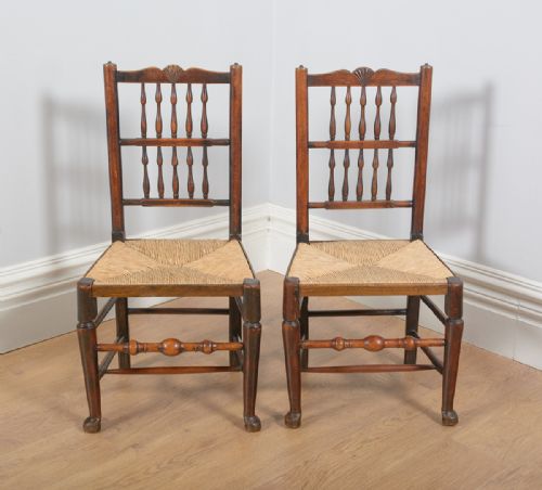 fig 2. Pair of Full Age Elm Spindle Back Country Farmhouse Kitchen Chairs (Circa 1850)
