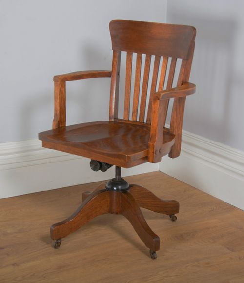 Edwardian Oak Revolving Office Armchair (Circa 1910)