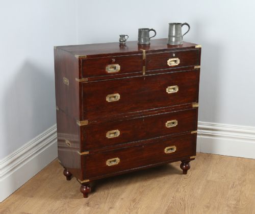 Colonial Teak & Brass Military Campaign Chest of Drawers (Circa 1860)