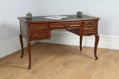 French Oak & Green Leather Freestanding Bureau Plat Desk (Circa 1890)