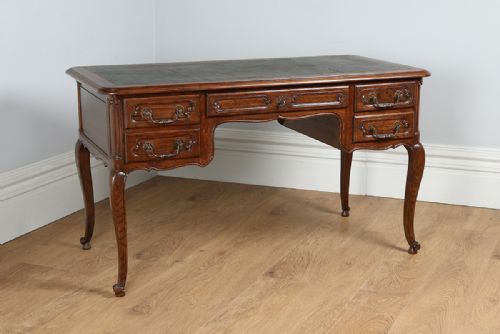 fig 1. French Oak & Green Leather Freestanding Bureau Plat Desk (Circa 1890)