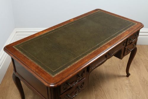 fig 2. French Oak & Green Leather Freestanding Bureau Plat Desk (Circa 1890)