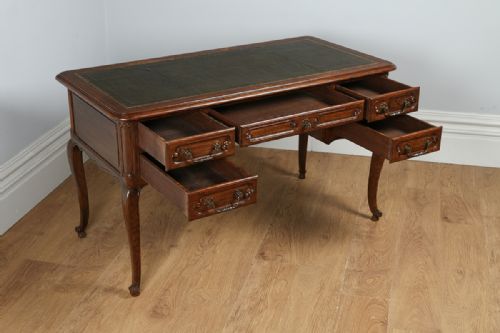 fig 9. French Oak & Green Leather Freestanding Bureau Plat Desk (Circa 1890)
