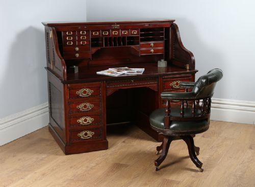 Victorian Mahogany Roll Top Derby Pedestal Desk (Circa 1890)