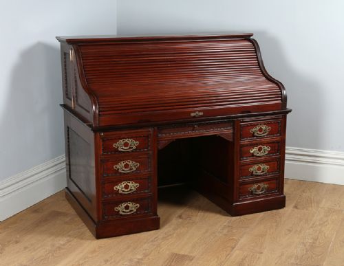 fig 1. Victorian Mahogany Roll Top Derby Pedestal Desk (Circa 1890)