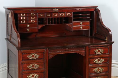 fig 2. Victorian Mahogany Roll Top Derby Pedestal Desk (Circa 1890)