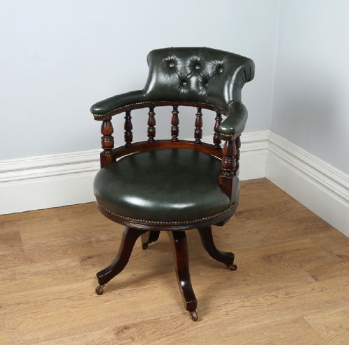 Victorian Mahogany & Leather Revolving Captains Office Desk Armchair (Circa 1870)