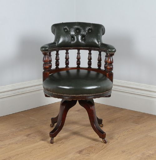 fig 1. Victorian Mahogany & Leather Revolving Captains Office Desk Armchair (Circa 1870)