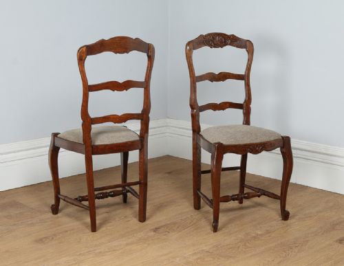 fig 2. Set of 8 Eight French Louis Provincial Oak Ladder Back Upholstered Kitchen Dining Chairs (Circa 1910)