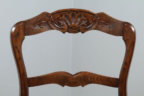 fig 5. Set of 8 Eight French Louis Provincial Oak Ladder Back Upholstered Kitchen Dining Chairs (Circa 1910)