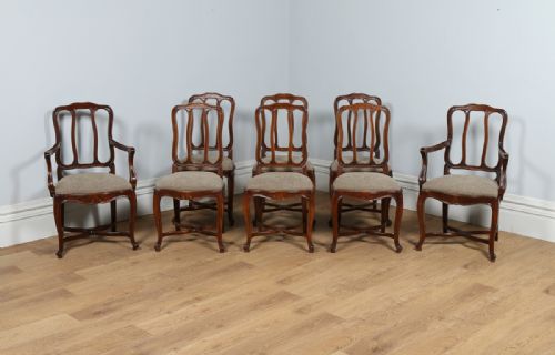fig 1. Set of 8 Eight French Louis Provincial Upholstered Beech Kitchen Dining Chairs (Circa 1900)