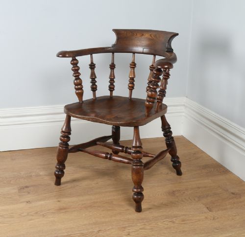 Ash & Elm Victorian Smokers’ Bow Captains Office Desk Armchair Chair (Circa 1880)