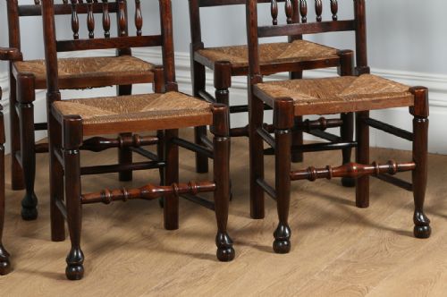fig 2. Set of 6 Six Ash & Elm Spindle Back Rush Seat Country Farmhouse Kitchen Dining Chairs (Circa 1880)