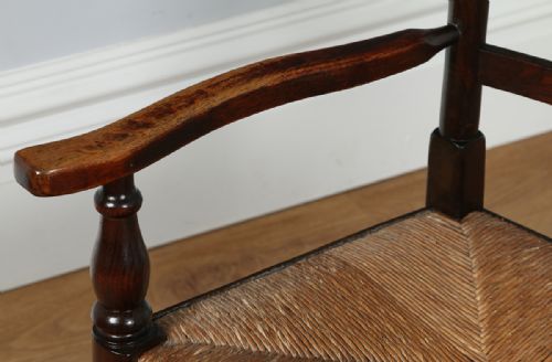 fig 4. Set of 6 Six Ash & Elm Spindle Back Rush Seat Country Farmhouse Kitchen Dining Chairs (Circa 1880)