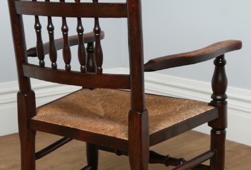 fig 6. Set of 6 Six Ash & Elm Spindle Back Rush Seat Country Farmhouse Kitchen Dining Chairs (Circa 1880)