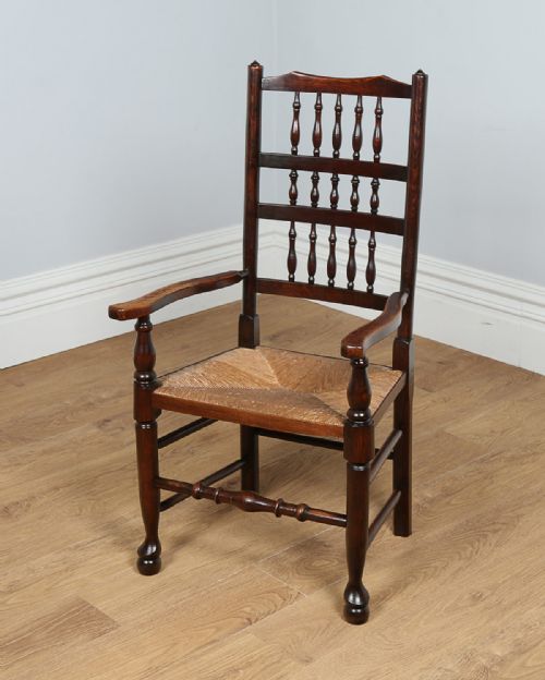fig 8. Set of 6 Six Ash & Elm Spindle Back Rush Seat Country Farmhouse Kitchen Dining Chairs (Circa 1880)