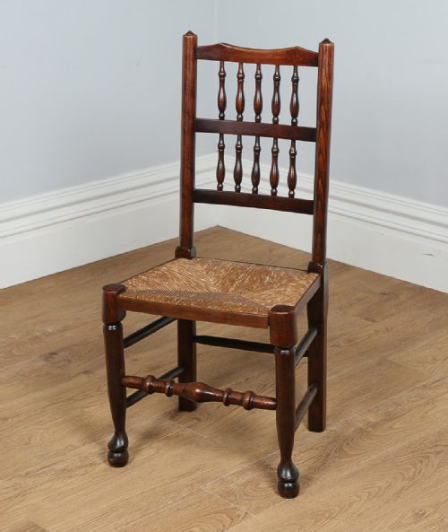 fig 9. Set of 6 Six Ash & Elm Spindle Back Rush Seat Country Farmhouse Kitchen Dining Chairs (Circa 1880)