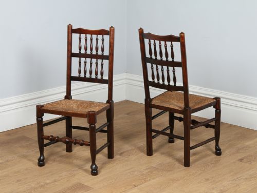 fig 10. Set of 6 Six Ash & Elm Spindle Back Rush Seat Country Farmhouse Kitchen Dining Chairs (Circa 1880)