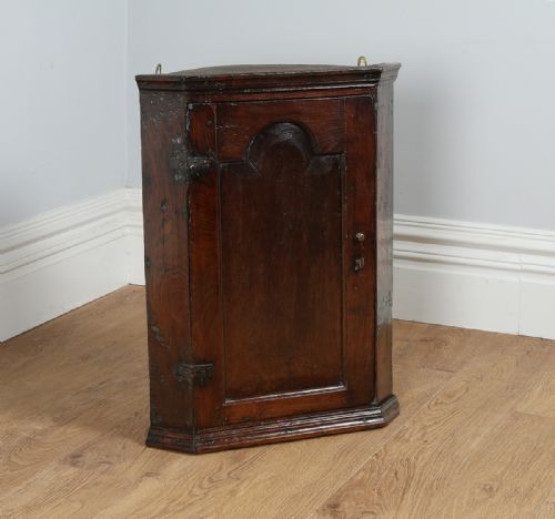Early Queen Anne / Georgian Oak Wall Hanging Joined Corner Cupboard (Circa 1700 - 1730)