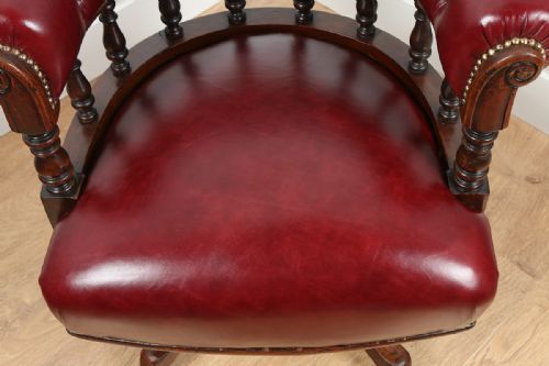 fig 2. Victorian Mahogany & Red Leather Revolving Tub Office Desk Armchair Chair (Circa 1890)