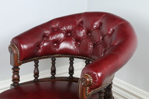 fig 3. Victorian Mahogany & Red Leather Revolving Tub Office Desk Armchair Chair (Circa 1890)