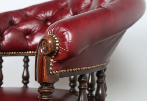 fig 4. Victorian Mahogany & Red Leather Revolving Tub Office Desk Armchair Chair (Circa 1890)