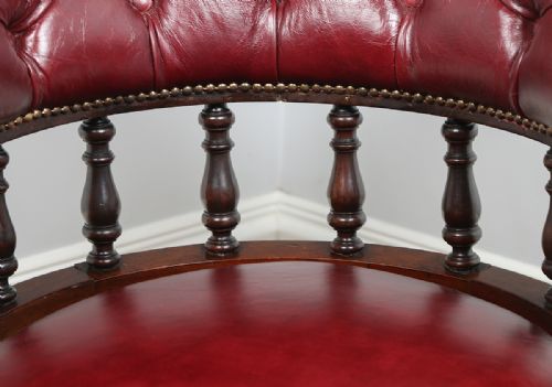 fig 8. Victorian Mahogany & Red Leather Revolving Tub Office Desk Armchair Chair (Circa 1890)