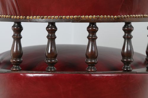 fig 9. Victorian Mahogany & Red Leather Revolving Tub Office Desk Armchair Chair (Circa 1890)