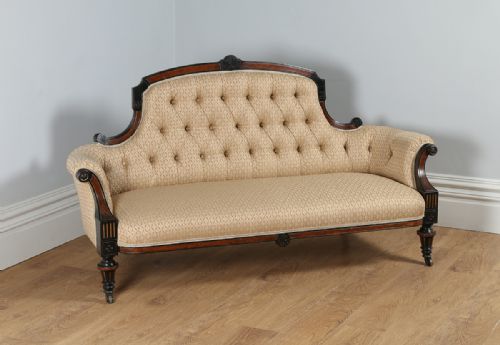 Victorian Mahogany Amboyna & Ebony Aesthetic Upholstered Couch / Sofa (Circa 1880)