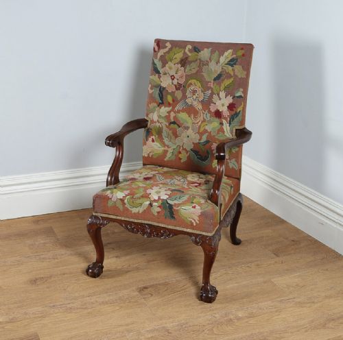 Georgian Chippendale Style Mahogany Open Gainsborough Tapestry Armchair / Chair (Circa 1890)