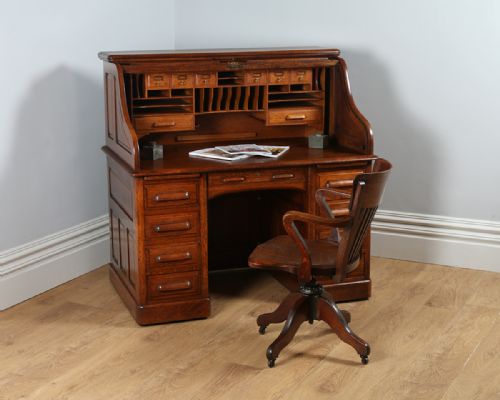 Victorian Oak Roll Top Pedestal Desk (Circa 1890)