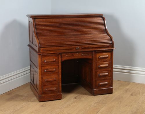 fig 1. Victorian Oak Roll Top Pedestal Desk (Circa 1890)