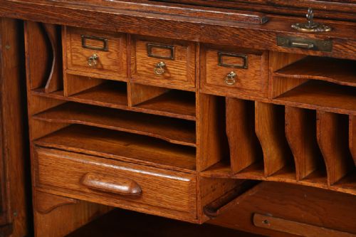 fig 2. Victorian Oak Roll Top Pedestal Desk (Circa 1890)