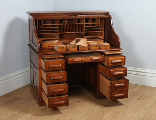 fig 7. Victorian Oak Roll Top Pedestal Desk (Circa 1890)