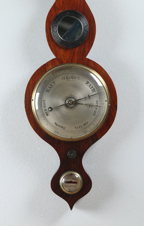 fig 5. Victorian Rosewood Banjo Wheel Wall Barometer by W. N. Telford, Chester (Circa 1860)