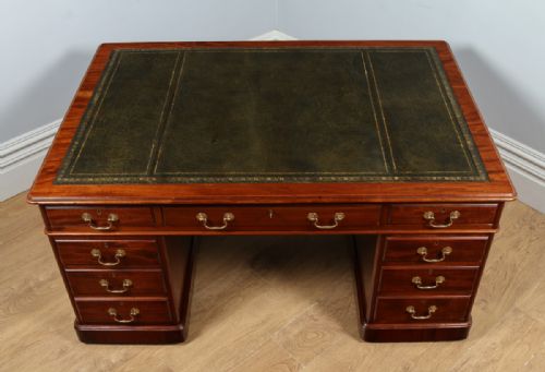 fig 3. Victorian 5ft Mahogany & Leather Double Sided Partners Pedestal Office Writing Desk (Circa 1860)