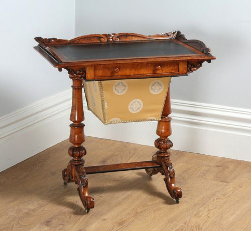 Victorian Burr Walnut & Leather Ladies Sewing Table Desk / Worktable Attributed to Holland & Son (Circa 1850)