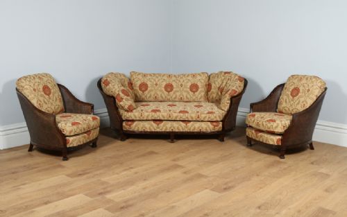 Edwardian Three Piece Curved Mahogany Bergere Suite Cane Couch Settee Sofa Lounge Suite (Circa 1910)