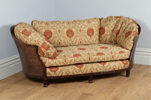 fig 1. Edwardian Three Piece Curved Mahogany Bergere Suite Cane Couch Settee Sofa Lounge Suite (Circa 1910)