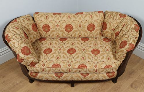 fig 2. Edwardian Three Piece Curved Mahogany Bergere Suite Cane Couch Settee Sofa Lounge Suite (Circa 1910)