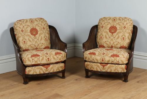 fig 8. Edwardian Three Piece Curved Mahogany Bergere Suite Cane Couch Settee Sofa Lounge Suite (Circa 1910)