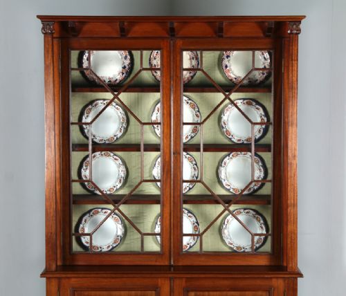 fig 1. Victorian Art Nouveau Mahogany Glass Display Bookcase Cabinet Cupboard by James Schoolbred & Co. (Circa 1890)
