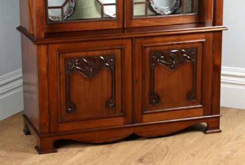 fig 2. Victorian Art Nouveau Mahogany Glass Display Bookcase Cabinet Cupboard by James Schoolbred & Co. (Circa 1890)
