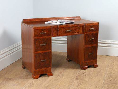 Antique Art Deco Burr Walnut Office Desk / Study / Dressing / Makeup / Writing Table (Circa 1935)