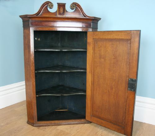 fig 7. Antique George III Oak & Mahogany Cross Banded Corner Cupboard (Circa 1760 - 1780)