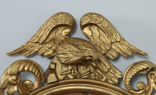 fig 5. Antique English Georgian Regency Carved Gilt Wood Eagle Convex Butlers Round Wall Mirror (Circa 1820)